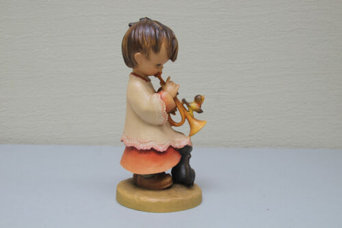 ANRI Vintage Young Girl playing trumpet with bird and cat 6.25" rare nice - Picture 3 of 5