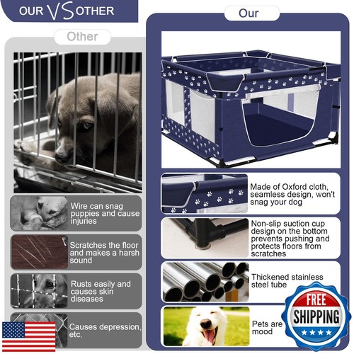 Puppy Playpen, 43.3x43.3 Inch Large Dog Play Pen for Small Pets Cats with Zip - Picture 4 of 5