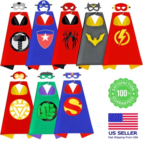 Superhero Capes and Masks for Kids Birthday Cosplay Halloween Dress Up Costumes