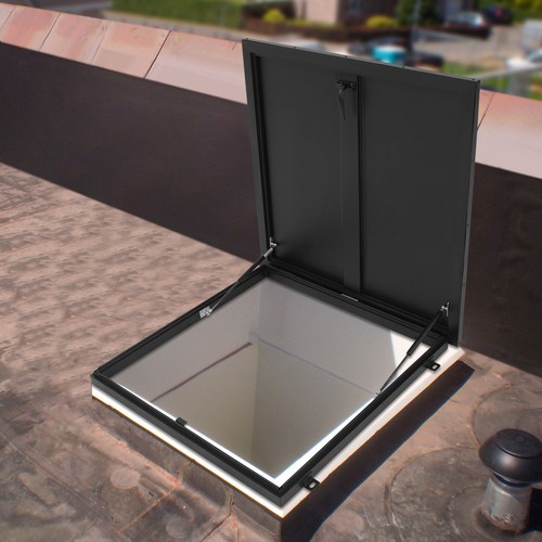 Trappe de toit 31,5'' L x 31,5'' W trappe d'accès au toit 90° porte de sécurité toit noir - Photo 1/18