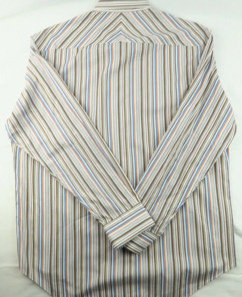 Camisa Johnston Murphy Para Hombres Rayas Verticales Multicolor Puño Abatible Yugo Dividido L Foto 3 de 4