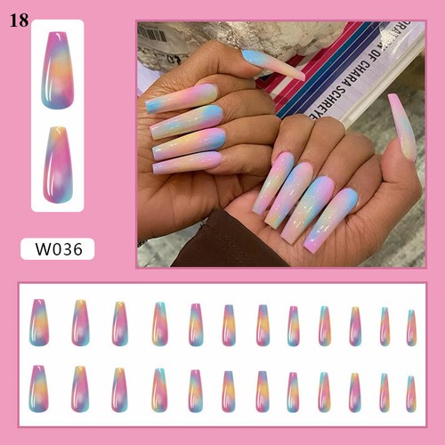 24PCS Manicure Fake False Nails Full Cover Wearable French Coffin Ballerina ∂ - Picture 3 of 24
