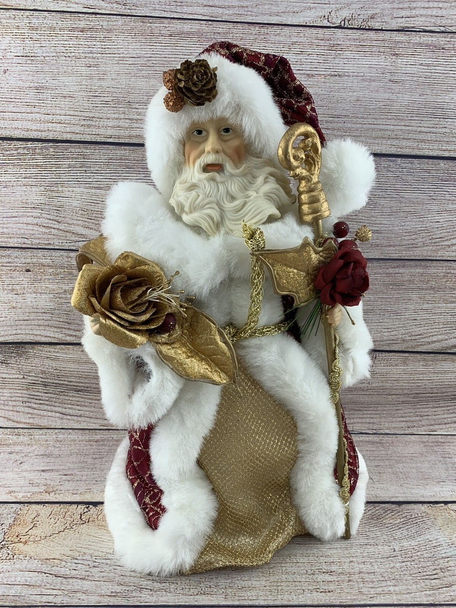 Vintage 13” Santa Claus Nicolas￼ Christmas Tree Topper Figure Decor Red  Gold