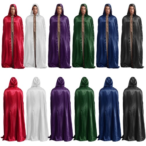 Mens Cloak Button Robe Gothic Cape Vampire Costume Tunic Halloween Maxi Magical - Picture 2 of 65
