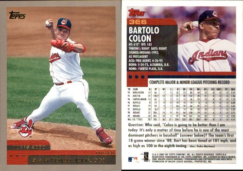Bartolo Colon 2000 Topps #366 Karte Cleveland Indians KOSTENLOSER VERSAND *AutographDen*