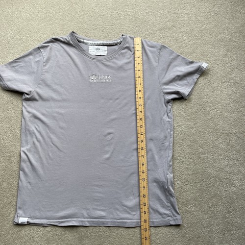 Alpha Industries Men’s Organic Cotton Embroidered Logo T- Shirt Grey Size M - Picture 13 of 13