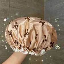 Elegant Double Layer Shower Cap Waterproof Reusable For Women Hair Protection