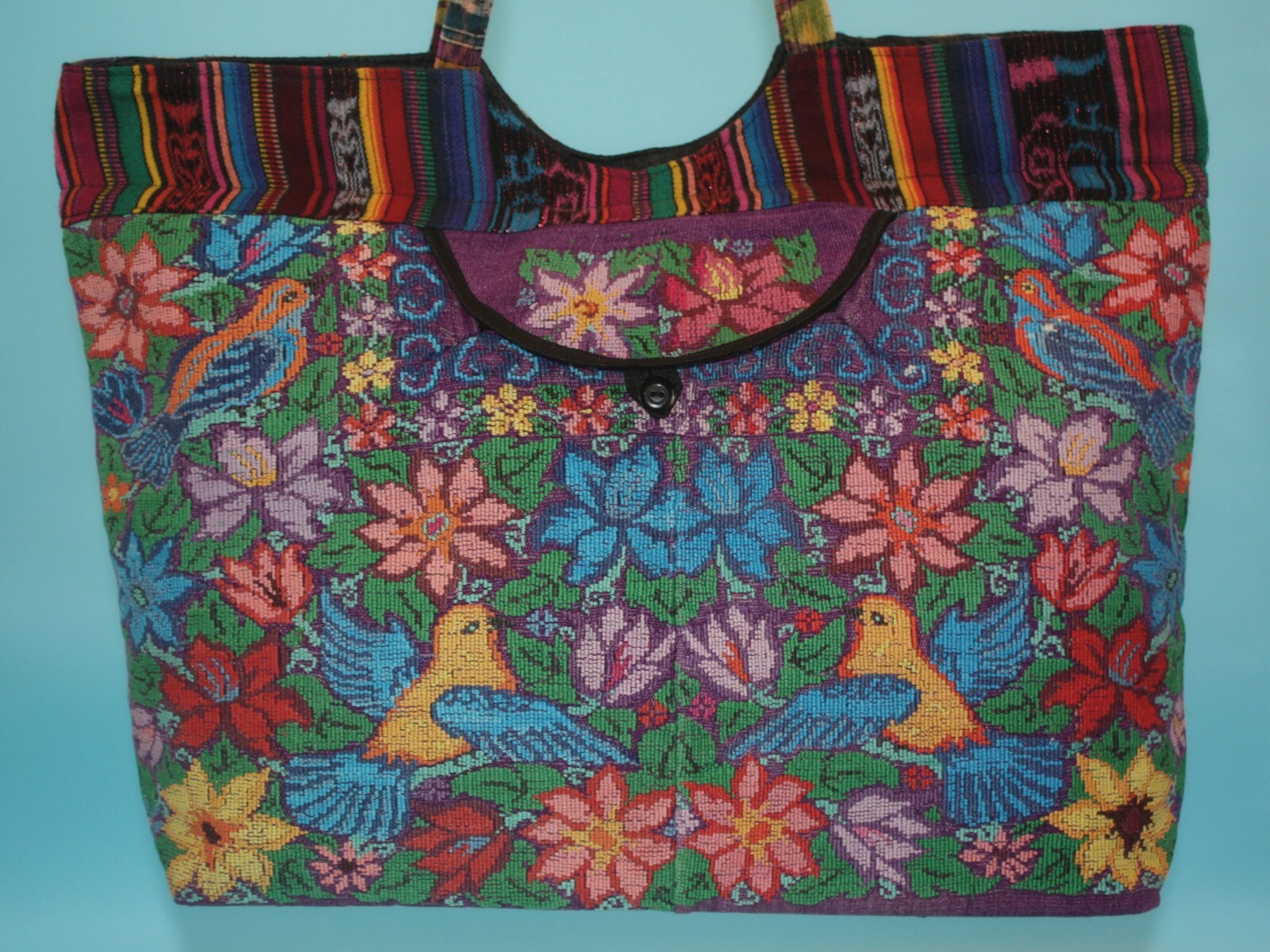Colorful Handwoven Flower & Bird Tote Bag Large Carry All-image