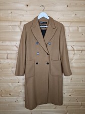 Zara Manteco Coat Size Large Long Tan Double Breasted