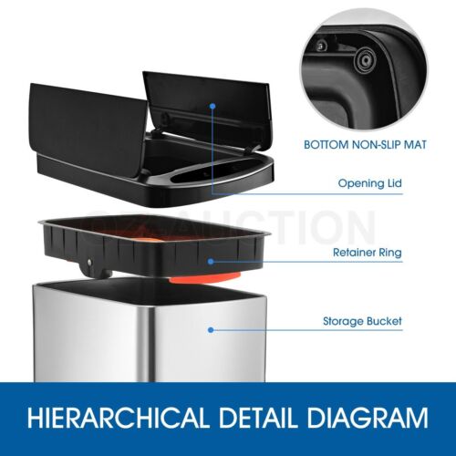 50L Motion Sensor Rubbish Bin Automatic Stainless Steel Waste Trash Can Kitchen - Picture 9 of 12