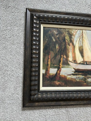 Vintage Tropical Sailboat “Bermuda Bay” Oil On Board By Enrique Bolo 22”x18” - Picture 2 of 18