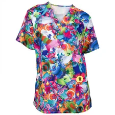 Trolls Poppy and Friends V-Neck Scrubs Top Multi-Color