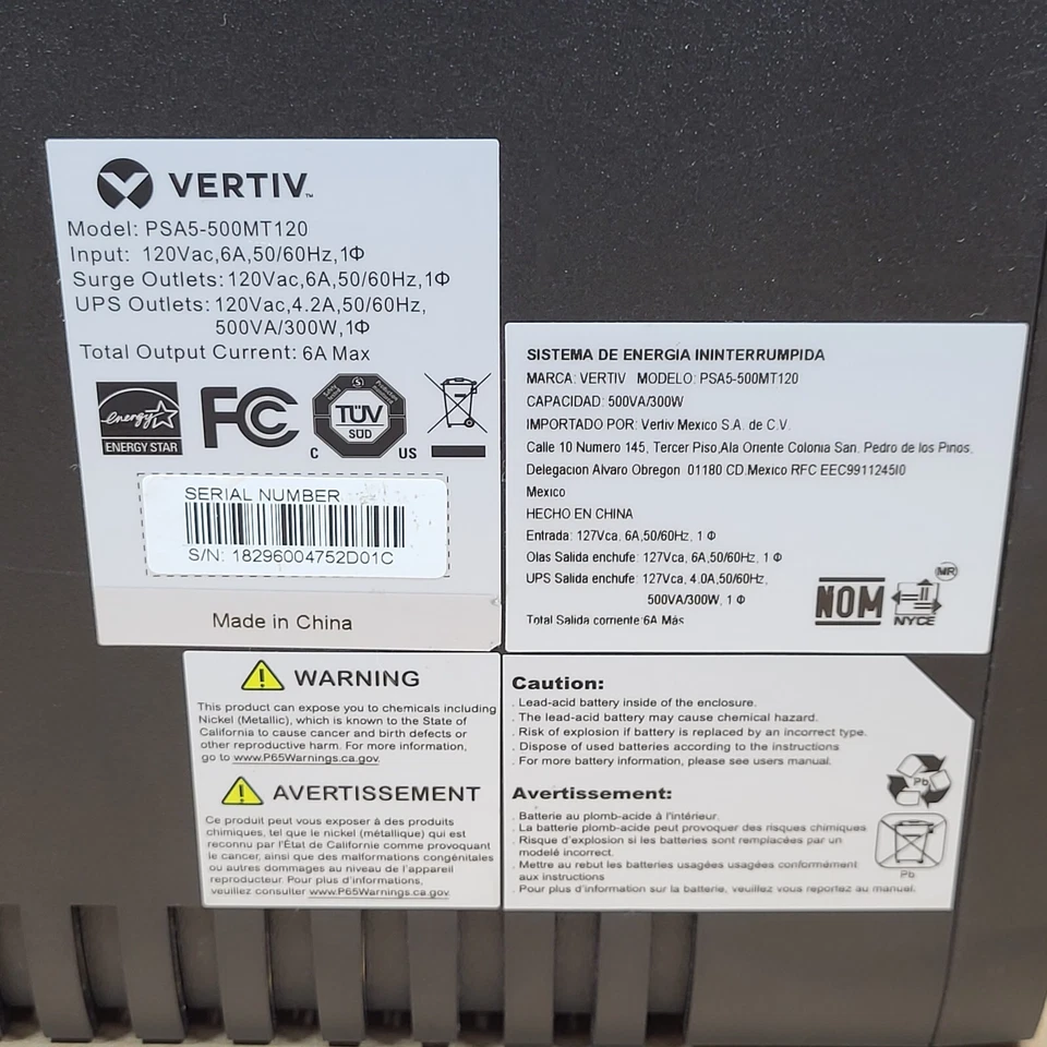 Vertiv Liebert PSA5‑500MT120 500 VA UPS Line‑Interactive UPS - Image 4 of 4