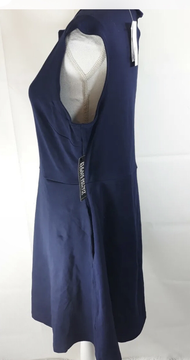 New York & CO Women's Sleeveless Fit and Flare Cotton Grand Navy Blue