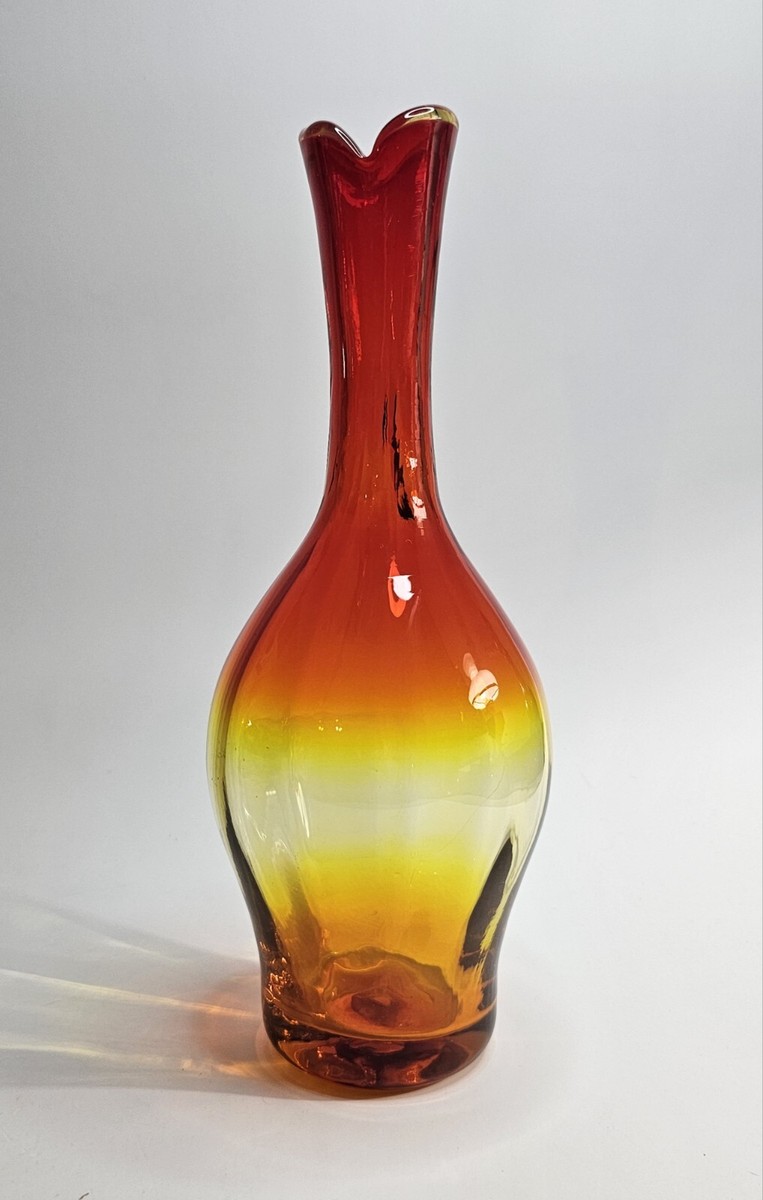 Vintage Blenko Vase Blown Art Glass 9.75
