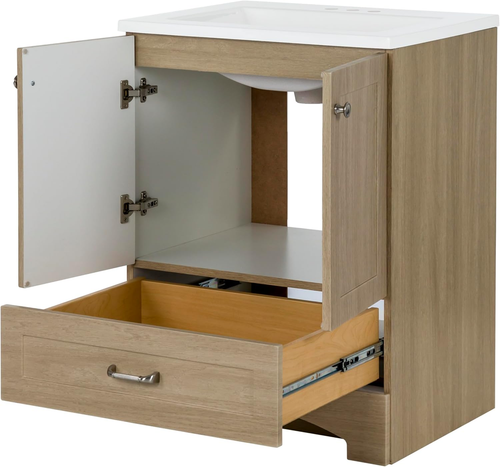 Emlyn 24 Inch Bathroom Vanity with White Single Sink Top, 2-Door Cabinet, 1 Draw - Picture 4 of 9