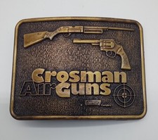 Vtg Crossman Air Guns Brass Belt Buckle Century Canada 2x2.75" EUC Coleman