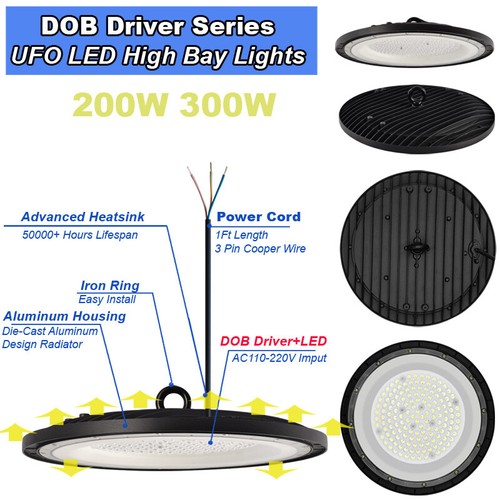 High Bay Led Shop Lights 200W 300W 500W Commercial Warehouse Garage UFO Lights - Picture 11 of 22