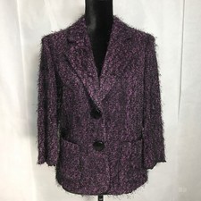 JOSEPH RIBKOFF SIZE 12 BLAZER FRINGE 3/4 SLEEVE PURPLE 2 BUTTONS LINED TEXTURED