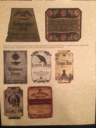 LABELS ONLY Apothecary Potion Bottles Harry Potter Halloween Prop 3” Tall DIY - Picture 2 of 3