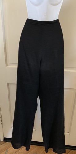 MICA VINTAGE! Black Woven Rayon/Linen Drawstring Button Front Wide Leg Pants 6 - Picture 5 of 8
