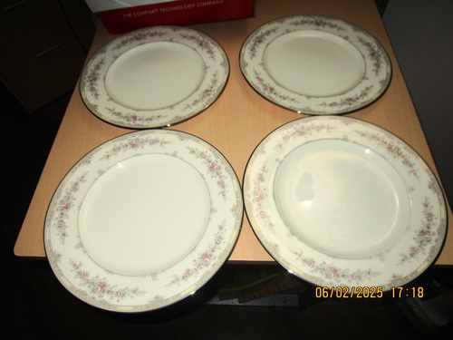 LOT OF 4 Noritake JAPAN 9729 Shenandoah Fine Bone China DINNER PLATES PLATINUM - Picture 4 of 8