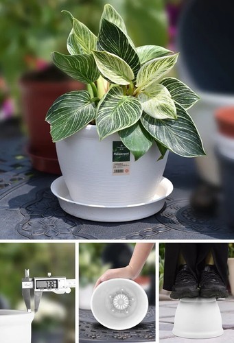 20cm Round Sturdy Plastic Plant Pot with Saucer Drainage Holes Garden Outdoor - Picture 5 of 13