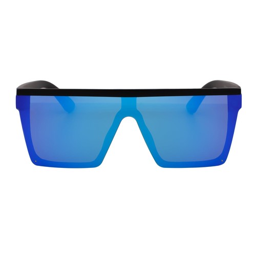 LAZER - Moderne flache rechteckige Sonnenbrille weich matt schwarz blau verspiegelt - Bild 3 von 10