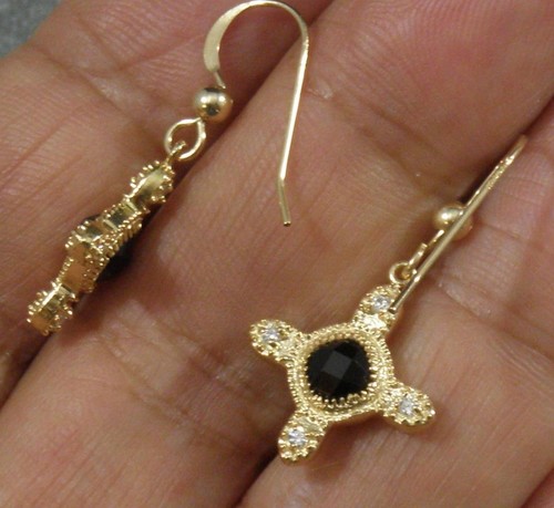Faceted Black Onyx 14K GF Vermeil Gold on .925 Sterling Silver Cross Earrings - Picture 3 of 3