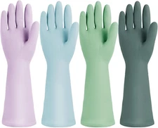 4 Pairs Rubber Kitchen Dishwashing Gloves, Reusable Waterproof Latex Household C