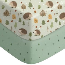 Pack and Play Sheets Fitted, Mini 38x26 Pack N Sheets , Green Hedgehog