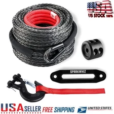 Front Synthetic Winch Rope Cable Kit, 3/8" X 100 Ft 26500LBS Winch Line Cable