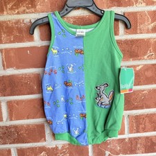 Vintage Healthtex baby romper with blue/green color-blocked design size 6-9 m