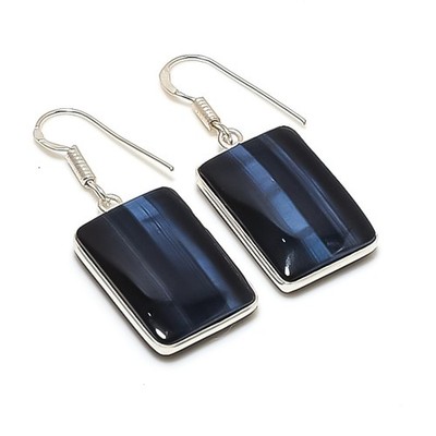 Black Tiger Eye Gemstone 925 Sterling Silver Jewelry Earring 1.62'' f788