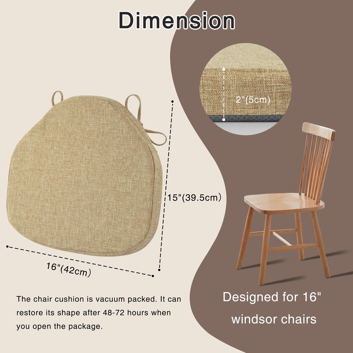 Set Of 4 Windsor Chair Cushions – 16x15 Inch Round Beige Polyester Seat Pads For Dining Chairs-404741