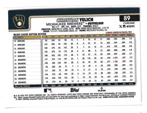 2025 Topps Chrome #89 Christian Yelich Sepia Refractor - Milwaukee Brewers - Bild 2 von 2