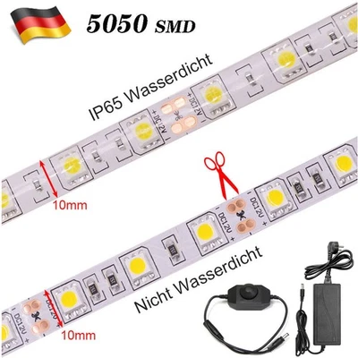 12V LED Stripe Streifen Lichtband Warmweiß Kaltweiß Blau Leiste Kette SMD5050 5M - Bild 1 von 4