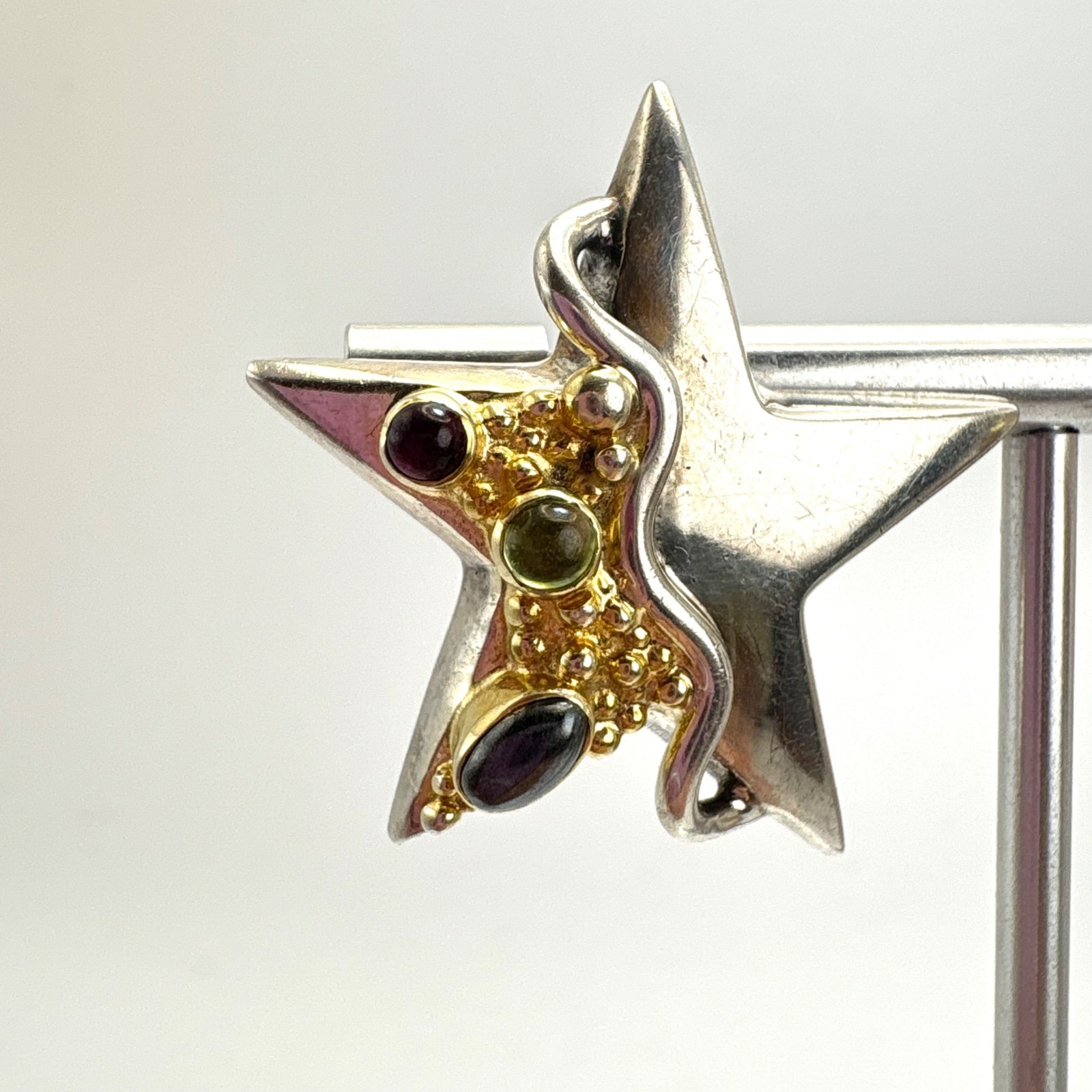 Puffed Star Multi Gemstone Chunky Statement Earri… - image 4