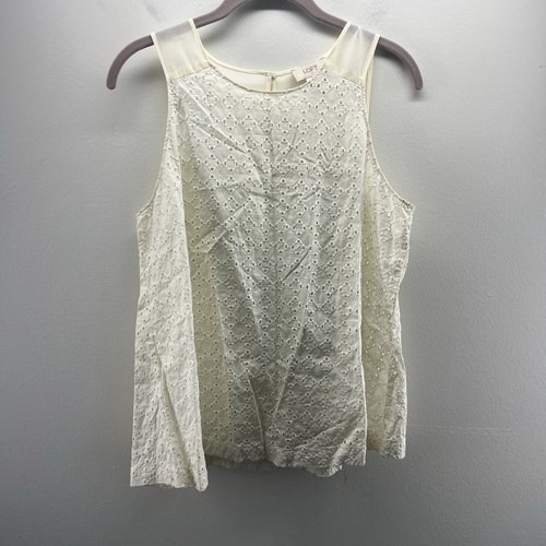Loft Tank Womens Medium Ivory Cotton Eyelet With Sheer Details Beach Vacation