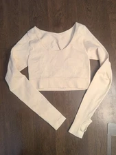 Workout Crop Top ScoopNeck Long Sleeve Yoga S Cream Thumbholes Stretch Athletic 