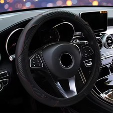 Car Steering Wheel Cover Red Black Leather Anti-slip For 1538cm Carbon Fiber