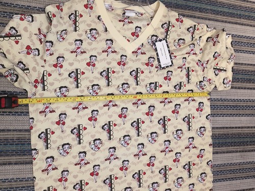Camicia da notte donna Betty Boop nuova con etichette stampa gialla scollo a V manica corta lunghezza ginocchio taglia F - Foto 18 di 22