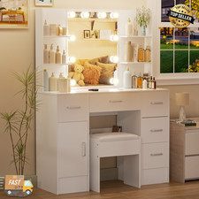 Vanity Desk with Mirror LED Lighted Makeup Vanity Table w/Stool Dressing Table