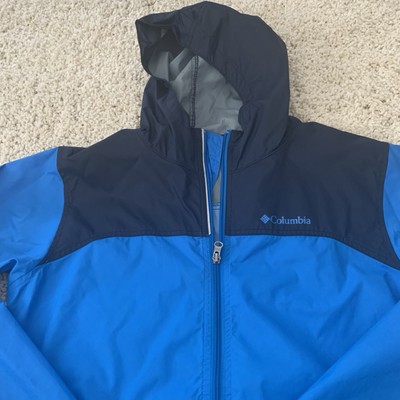Columbia Windbreaker Youth XL (18-20) Blue Full Zip Hooded Jacket Rain Packable