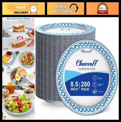 280 Count Heavy Duty Paper Plates 8.5'' - Soak Proof, Cut Proof, Disposable Dinne