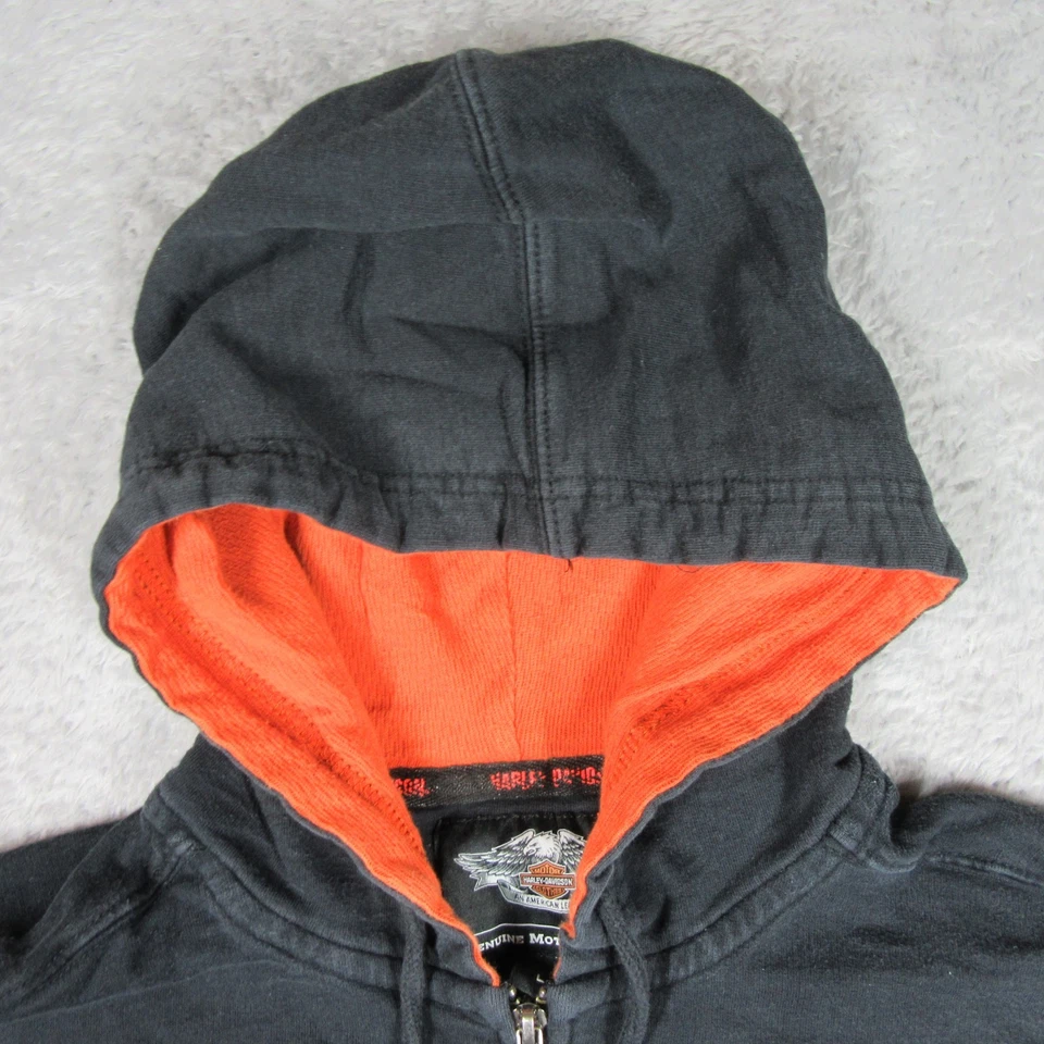 Harley Davidson Hoodie Womens Large Black Full Zip Motorcycle Biker Grunge Y2K - Image 3 of 4