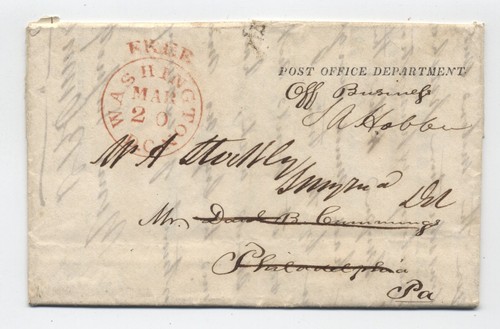 1846 Washington DC Stempelloser Brief S.R. Hobbie Free Frank Red CDS [6994.24]