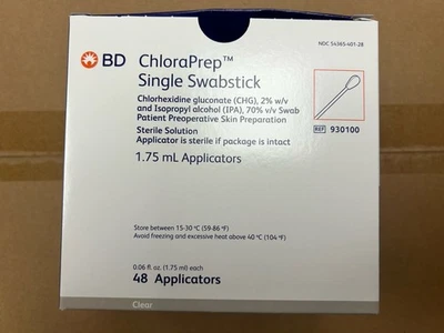 BECTON DICKINSON BD Chloraprep 1.75 ml Swabstick Ref# 930100 *Sterile* Box Of 48. Free Shipping