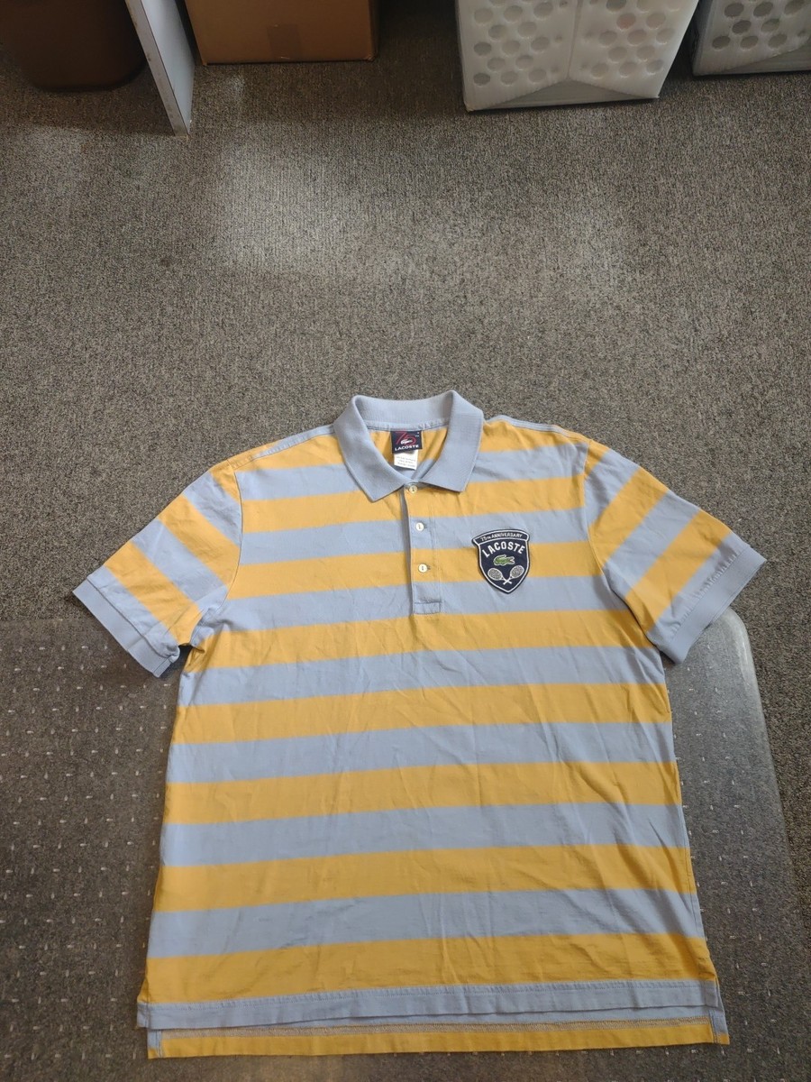 MENS LACOSTE 75TH ANNIVERSARY BLUE/GOLD STRIPED POLO SHIRT SIZE