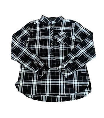 Legendary Whitetail Flannel Womens Sz Med Black White Gold Trim Henley Shirt